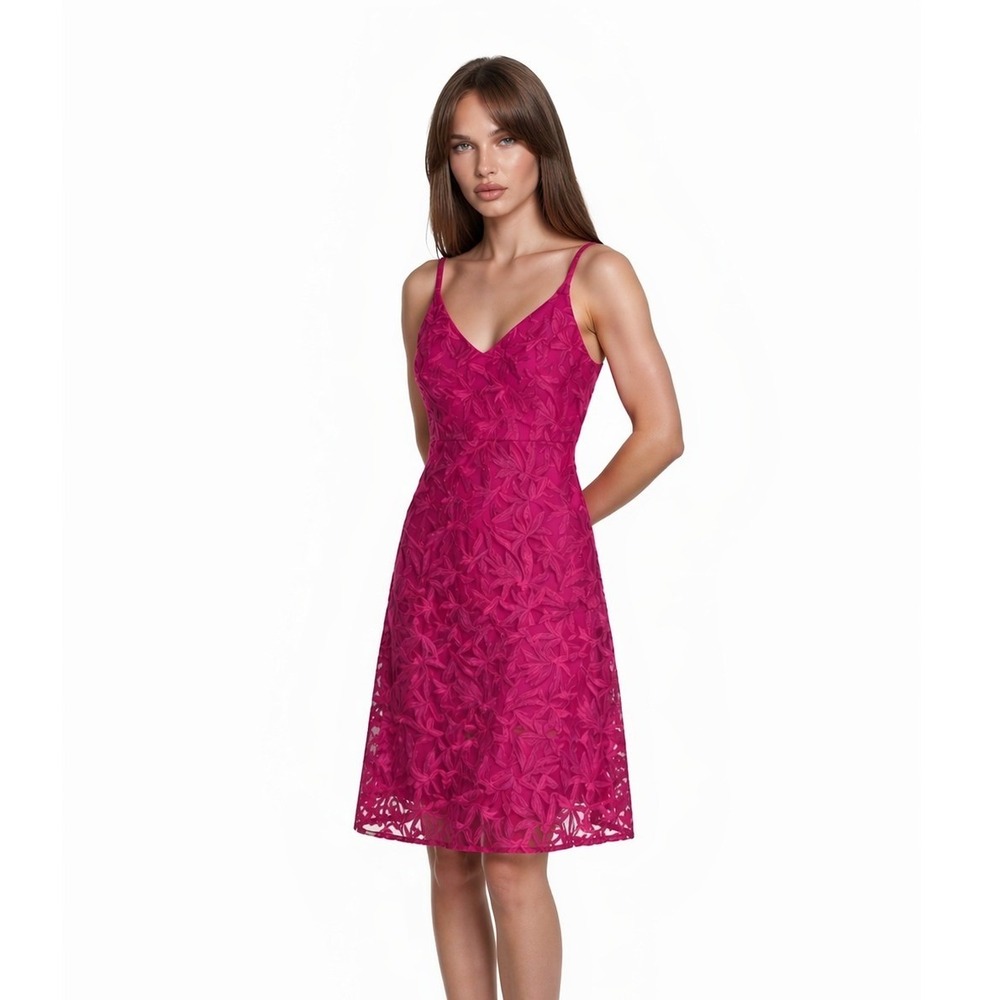 Sam Edelman Cocktail Dress Women's Size 8 Fuchsia Pink Floral Slip Fit‎ & Flare